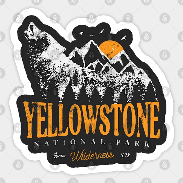 Yellowstone US National Park Wolf Mountains Adventure Vintage Sticker by Fitastic